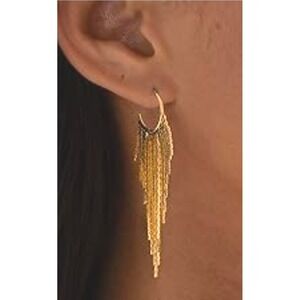 Gold Tone Tiered Chain Fringe Hoop Statement Earrings Boho Dangle Post Back